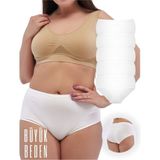 Alya Underwear Kadın Büyük Beden Yüksek Bel Külot Full Brief, 5'li Paket Beyaz - 5XL - Optik Beyaz