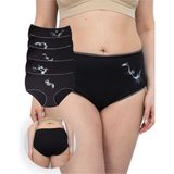 Alya Underwear Kadın Büyük Beden Yüksek Bel Külot Full Brief, 5'li Paket Kedi Baskılı Siyah - 5XL - Simli Siyah
