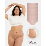 Alya Underwear Kadın Büyük Beden Yüksek Bel Külot Full Brief, 5'li Paket Ten - 6XL - Ten - Bej