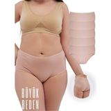Alya Underwear Kadın Büyük Beden Yüksek Bel Külot Full Brief, 5'li Paket Ten - 7XL - Ten - Bej