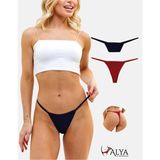 Alya Underwear Kadın Ipli Tanga Külotlar - 3’lü Paket (1 Ad Ekru, 1 Ad Kırmızı, 1 Ad Lacivert) 1301T - Kırmızı - Lacivert - Beyaz - XL