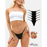 Alya Underwear Kadın Ipli Tanga Külotlar - 5’li Paket (5 Adet Siyah) 1301P - XL
