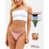 Alya Underwear Kadın Ipli Tanga Külotlar - 5’li Paket (Pudra, Mavi, Pembe, Yeşil, Lacivert) 1301P - Koyu Lacivert - Yeşil - S