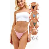 Alya Underwear Kadın Ipli Tanga Külotlar - 5’li Paket (Pudra, Mavi, Pembe, Yeşil, Lacivert) 1301P - Koyu Lacivert - Yeşil - XL