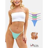 Alya Underwear Kadın Ipli Tanga Külotlar - 5’li Paket (Sarı, Mor, Mint, Somon,mavi) 1301P - Mint Yeşili - Turkuaz - Açık Pembe - XL