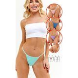 Alya Underwear Kadın Ipli Tanga Külotlar - 5’li Paket (Sarı, Mor, Mint, Somon,mavi) 1301P - Mint Yeşili - Turkuaz - Açık Pembe