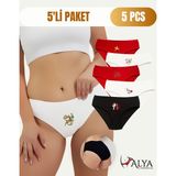 ALYA UNDERWEAR Kadın Kırmızı Slip Külot, Baskılı Pamuklu Iç Çamaşırı - 5'li Paket, P51 - Xl - Kırmızı - Beyaz - Siyah
