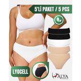 Alya Underwear Kadın Külot, Lyocell Kumaş Külot, Yumuşak ve Dayanıklı Kadın Iç Çamaşırı, Liyosel ( P02, S ) - Beyaz - Siyah - Ten
