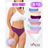 Alya Underwear Kadın Külot Pamuklu Slip, Renkli, Büyük Beden Iç Çamaşırı 10'lu Paket ( MULTICOLOR-X33 ) - Somon - Lila