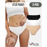 Alya Underwear Kadın Pamuklu Bato \ Hipster Külot - 1 Adet Beyaz 1 Adet Siyah 1 Adet Ten 3'lü Paket - Çok Renkli - XL