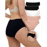 ALYA UNDERWEAR Kadın Pamuklu Bato / Hipster Külot 5'li Paket - 2 Adet Siyah, 1 Adet Beyaz, 2 Adet Ten - Ten - Siyah - 3XL