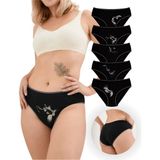 Alya Underwear Kadın Pamuklu Bato / Hipster Slip Külot - Kedi Baskılı, 5'li Paket (MULTICOLOR-P13) - Simli Siyah