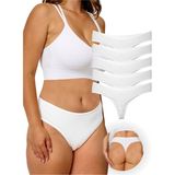 Alya Underwear Kadın Pamuklu Bato Tanga Külot, Büyük Beden - 5 Adet Beyaz (2xl, 3xl, 4xl)
