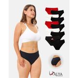 Alya Underwear Kadın Pamuklu Kırmızı Siyah Beyaz Yeni Yıl Baskılı Külot, 10'lu Paket (Multicolor - X40) - Kırmızı - Siyah - Beyaz - XL