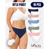 Alya Underwear Kadın Pamuklu Külot Basic Slip Renkli 10'lu Paket Yüksek Bel Iç Çamaşırı ( MULTICOLOR-X19 ) - Lacivert - Beyaz