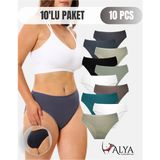 Alya Underwear Kadın Pamuklu Külot Basic Slip Renkli 10'lu Paket Yüksek Bel Iç Çamaşırı ( MULTICOLOR-X31 ) - Koyu Yeşil - Bej