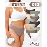 Alya Underwear Kadın Pamuklu Külot Basic Slip Renkli 10'lu Paket Yüksek Bel Iç Çamaşırı (Multicolor - X37) - Sütlü Kahve - Yeşil