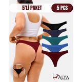 Alya Underwear Kadın Pamuklu Tanga Külot - Siyah, Bordo, Koyu Yeşil, Indigo, Lacivert, Xl - Lacivert - Bordo - Yeşil