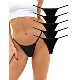 ALYA UNDERWEAR Kadın String Külot, Pamuklu, Basic, Renkli Tanga Külot (Black (P06), L) 5 Adet Siyah