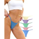 ALYA UNDERWEAR Kadın String Külot, Pamuklu, Basic, Renkli Tanga Külot (Multicolor (P15), XL) Somon, Lila, Mint, Sarı, Mavi