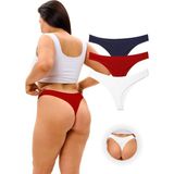 ALYA UNDERWEAR Kadın Tanga Külot 3 Adet ( 1 Adet Lacivert, 1 Adet Kırmızı, 1 Adet Ekru ) - XL - Kırmızı - Krem - Lacivert