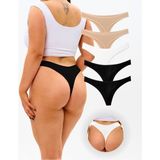 ALYA UNDERWEAR Kadın Tanga Külot 5 Adet ( 2 Adet Siyah, 2 Adet Ten, 1 Adet Beyaz ) - M - Siyah - Beyaz - Ten