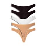 ALYA UNDERWEAR Kadın Tanga Külot, 5'li Paket - 2 Siyah - 1 Beyaz - 2 Ten (Multicolor (P02), M)