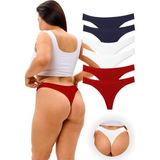 ALYA UNDERWEAR Kadın Tanga Külot 6 Adet ( 2 Adet Lacivert, 2 Adet Kırmızı, 2 Adet Ekru ) - Kırmızı - Beyaz - Lacivert