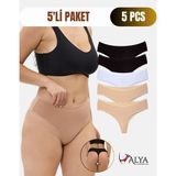 Alya Underwear Kadın Yüksek Bel, Toparlayıcı, Tanga Külotlar - 2 Siyah, 1 Beyaz, 2 Ten - 5'li Paket Adet - XL - Siyah - Beyaz - Ten