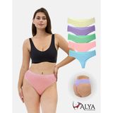 Alya Underwear Kadın Yüksek Bel, Toparlayıcı, Tanga Külotlar - Sarı, Lila, Mint, Mavi, Somon - 5'li Paket - Sarı - Mavi - Yeşil - 2XL