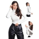 ALYA UNDERWEAR Kaşkorse Balıkçı Yaka Tam Boğazlı Body Sweatshirt (BEYAZ, L)