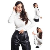 ALYA UNDERWEAR Kaşkorse Balıkçı Yaka Tam Boğazlı Body Sweatshirt (BEYAZ, M)