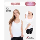 ALYA UNDERWEAR Kaşkorse Kalın Askılı Body Atlet, Fitilli Kumaş, Likralı, Beyaz Badi, 927, S