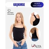 ALYA UNDERWEAR Kaşkorse Kalın Ip Askılı Atlet, Fitilli Kumaş, Likralı, Siyah, 931, L