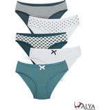 ALYA UNDERWEAR Kız Çocuk Empirme Baskılı Pamuklu Kumaş Slip Külot 5'li Paket Yeşil Varyant - Koyu Yeşil - 12 - 13 Yaş