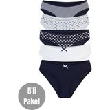 ALYA UNDERWEAR Kız Çocuk - Garson Empirme Baskılı Pamuklu Kumaş Slip Külot 5'li Paket Lacivert - 3 - 4 Yaş