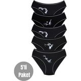 Alya Underwear Kız Çocuk - Garson Pamuklu Kumaş Kedi Baskılı Slip Külot 5'li Paket (4-5 Yaş, P13) - 4 - 5 Yaş - Siyah