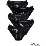 ALYA UNDERWEAR Kız Çocuk - Garson Pamuklu Kumaş Kedi Baskılı Slip Külot 5'li Paket. - Siyah - 10 - 11 Yaş