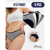 Alya Underwear Pamuklu Kadın Külot Slip Empirme Baskılı Yüksek Bel Iç Çamaşırı - 5'li Paket - Lacivert, 2xl