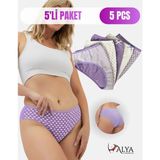 Alya Underwear Pamuklu Kadın Külot Slip Empirme Baskılı Yüksek Bel Iç Çamaşırı - 5'li Paket - Lila, 2xl