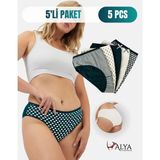Alya Underwear Pamuklu Kadın Külot Slip Empirme Baskılı Yüksek Bel Iç Çamaşırı - 5'li Paket, M - Koyu - Yeşil