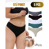 Alya Underwear Yüksek Bel, Toparlayıcı, Tanga Külotlar - 5'li Paket Siyah, Füme, K Yeşil, Taş Rengi, Füme - Koyu Yeşil - XL
