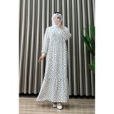 ALYA YASEMİN ELBİSE Viskon Kumaş Kadın Beyaz Puantiyeli Yaka Açılabilir Düğmeli Tesettür Elbise