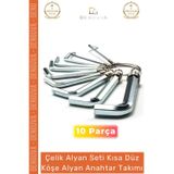 #Alyantakımı 10 Parça Çelik Set Kısa Düz Yerleştirme Aparatlı Profesyonel Köşe Alyan Anahtar Takımı