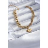 AlyaStore 316L Çelik Gold Renk Kalp Figür 2'li Zincir Model Kadın Bileklik