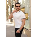 Alyn Wear Erkek Çizgi Desenli Fermuar Yakalı Kısa Kollu Tişört - Beyaz - XL