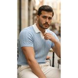 Alyn Wear Erkek Desenli Kısa Kollu Triko Tişört - %100 Pamuk Akrilik - Bebe Mavisi - XL