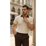 Alyn Wear Erkek Desenli Kısa Kollu Triko Tişört - %100 Pamuk Akrilik - Vizon - XL