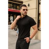 Alyn Wear Erkek Düğmeli Yaka Pamuk Triko Tişört - Siyah