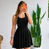 Alyn Wear Kadın Askılı Yuvarlak Yakalı Fırfırlı Kısa Sandy Elbise - 2XL - 3XL - Siyah